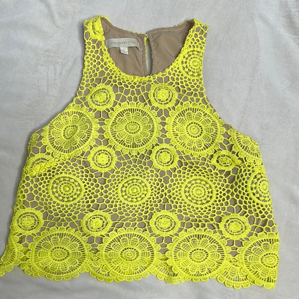 Dance & Marvel Yellow Embellished Crop Tank Top